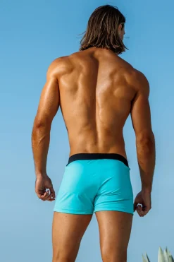 Sauvage Swimwear Swim Trunks*Capri Jade Stripe Retro Lycra Swimmer Jade