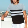 Sauvage Swimwear Workout + Linen*Charcoal/Black Engineered Stripe T-Shirt Charcoal