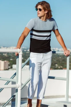 Sauvage Swimwear Workout + Linen*Charcoal/Black Engineered Stripe T-Shirt Charcoal