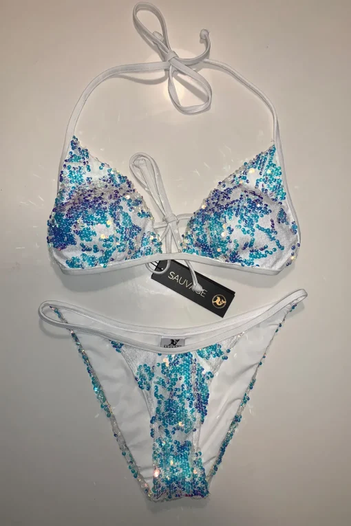 Sauvage Swimwear Shimmer & Shine*Lola Sequin Triangle White White Sequin