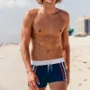 Sauvage Swimwear Swim Trunks | Men's Summer*Navy Red White Stripe Retro Lycra Swimmer Navy